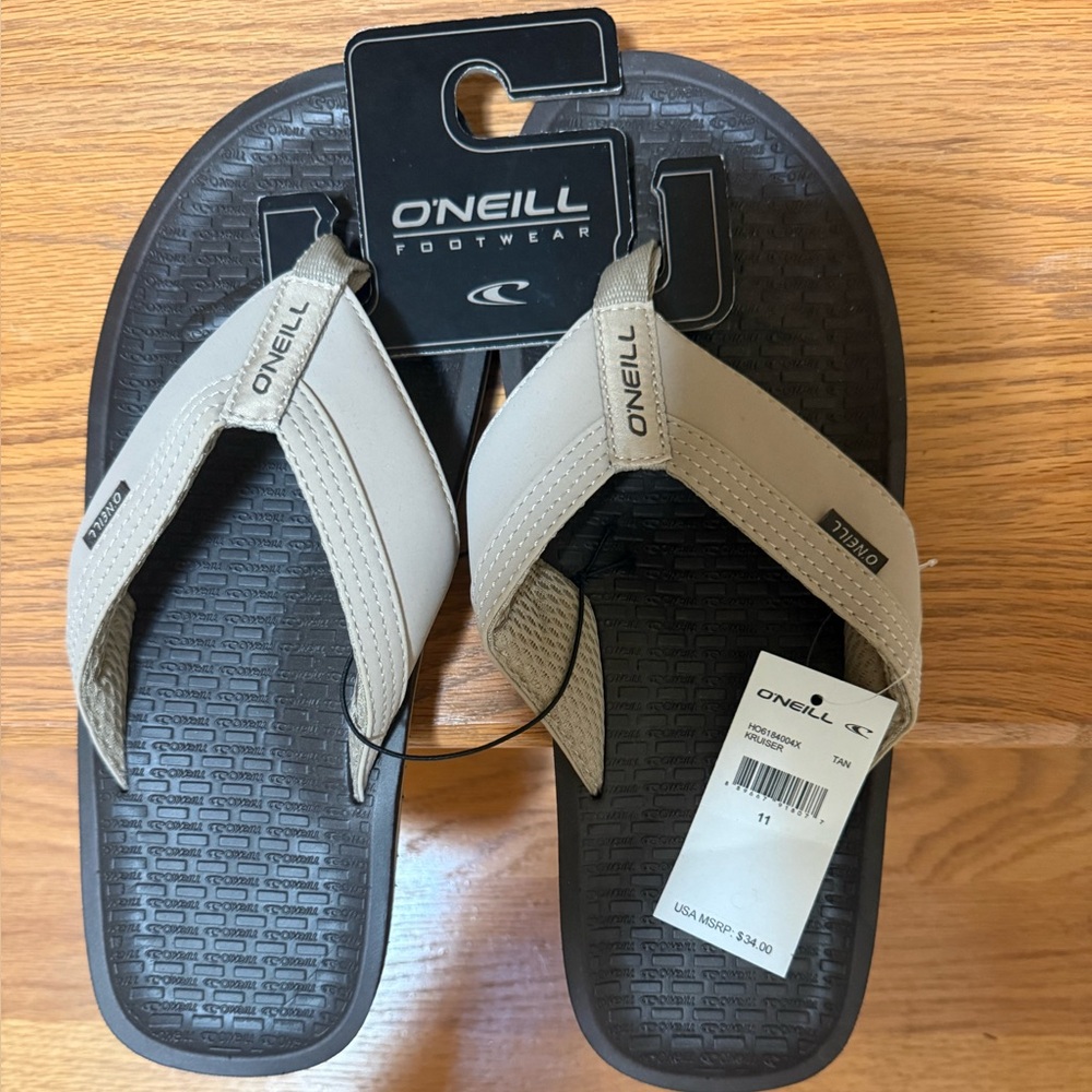 O'Neill Kruiser Tan & Black Men's Flip Flop Sandals NWT